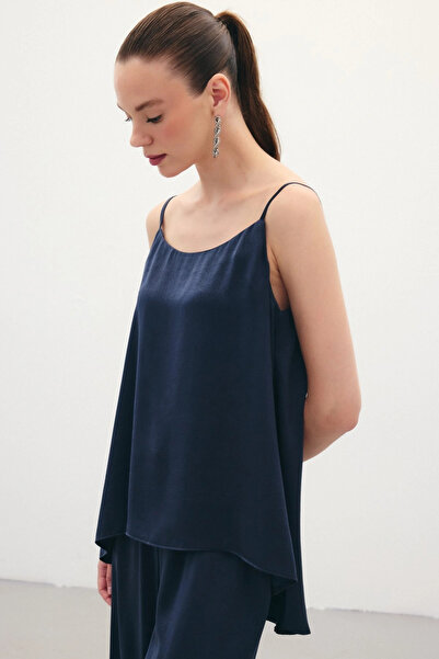 Sateen Блуза з бретелями з атласу - темно-синя