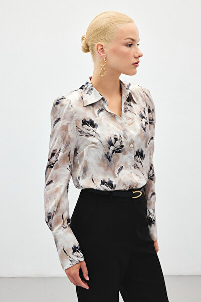 Sateen Cămașă căptușită cu model - Gri