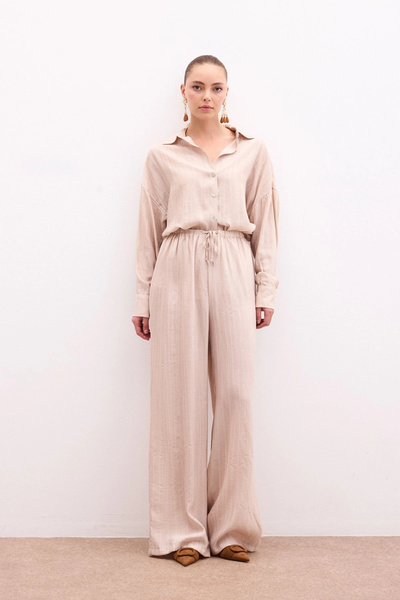 Sateen Pantaloni cu talie elastică - Bej