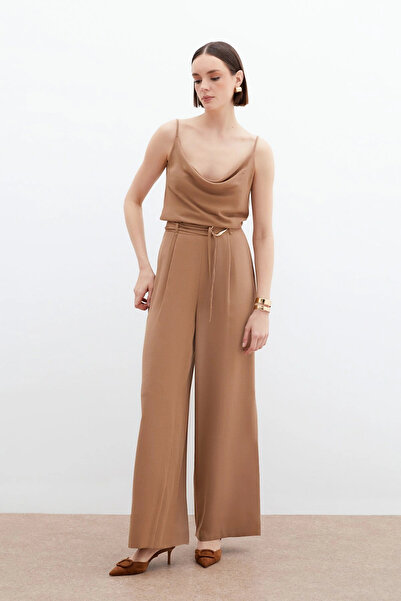 Sateen Belted Casual Trousers - Mink