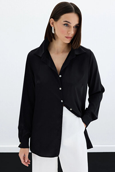 Sateen Cămașă neagră din satin