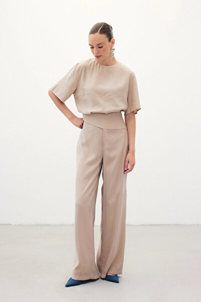 Sateen Кемер Детальні Модальні Штани - Камінь