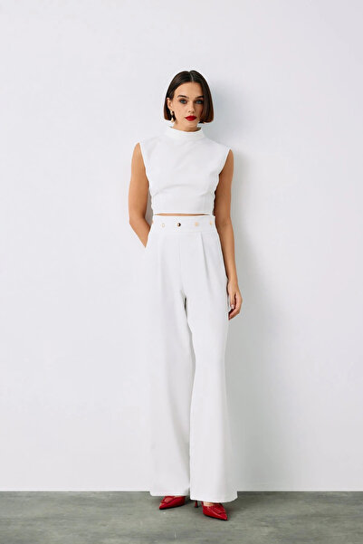 Sateen Παντελόνι με αξεσουάρ μέσης - Εκρού