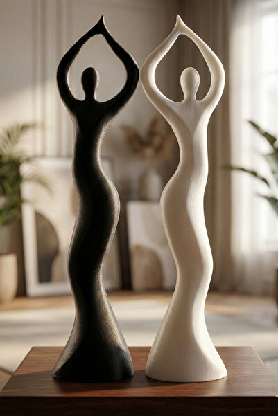 2-Piece Dancing Woman Sculpture Set - Black and White Scandinavian Style Modern Figurine Set