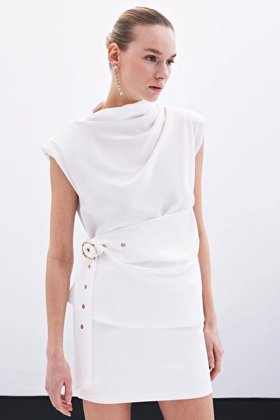 Sateen Ecru Belted Tank Top