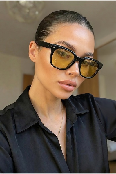 Eyesofia Mimosa Unisex Black Frame Yellow Glass Sunglasses