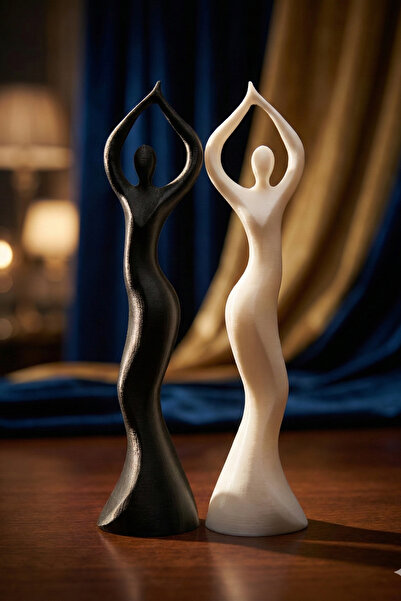 KLYNTO 2'li Dans Eden Kadın Heykel Takımı - Siyah Beyaz İskandinav Tarzı Mode...