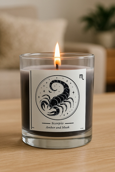 Homery Astrolojik Akrep Burcu Özel Amber Kokulu Siyah Dekoratif Mum