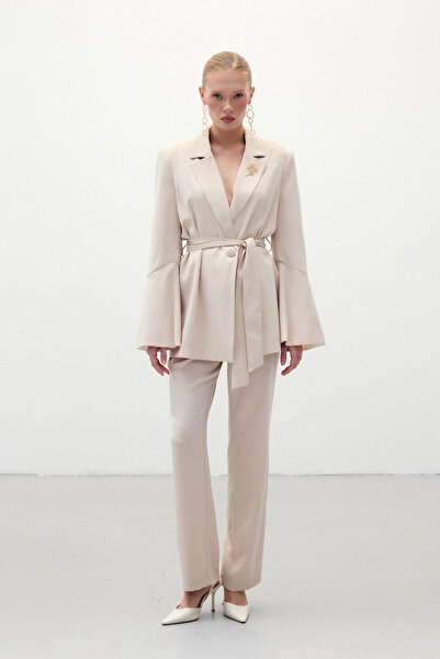 Sateen Κλασικό ίσιο παντελόνι - Μπεζ