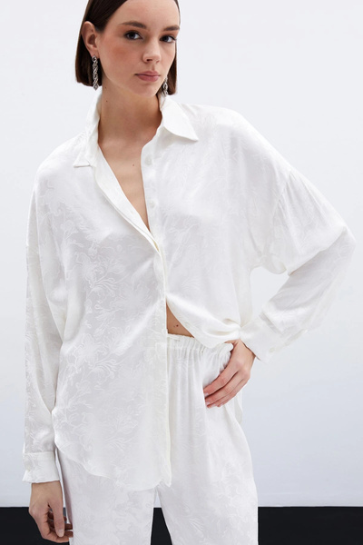 Sateen Jacquard Satin Shirt - Ecru