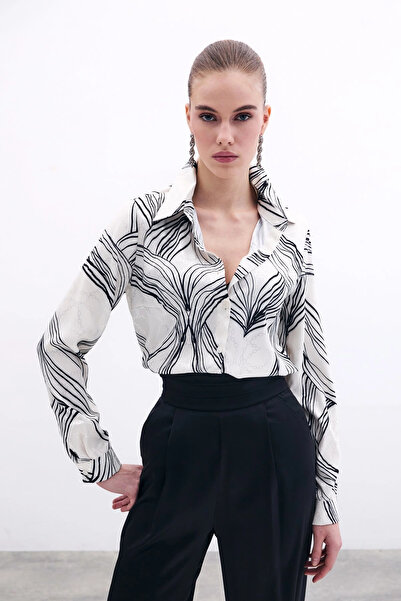 Sateen Cămașă neagră cu model din satin