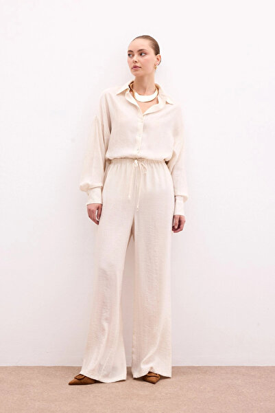 Sateen Παντελόνι με ελαστική μέση - Stone