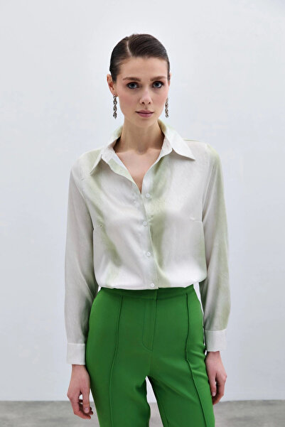 Sateen Desenli Klasik Gömlek - Çağla Yeşili