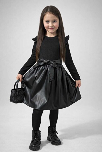 neocotton Fusta din piele Volane Detaliu umeri Curea din piele Rochie fetita