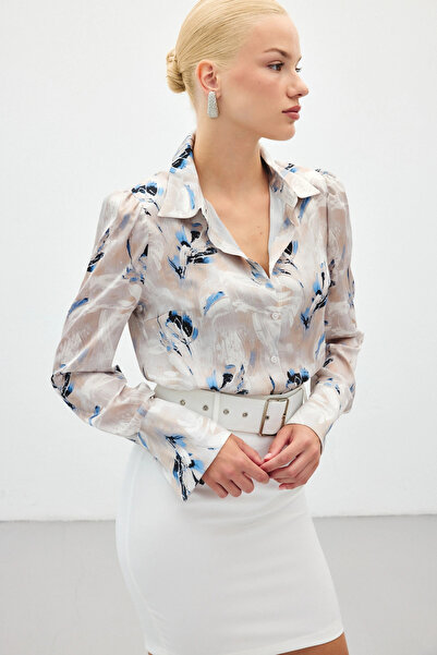 Sateen Padded Patterned Shirt - Blue
