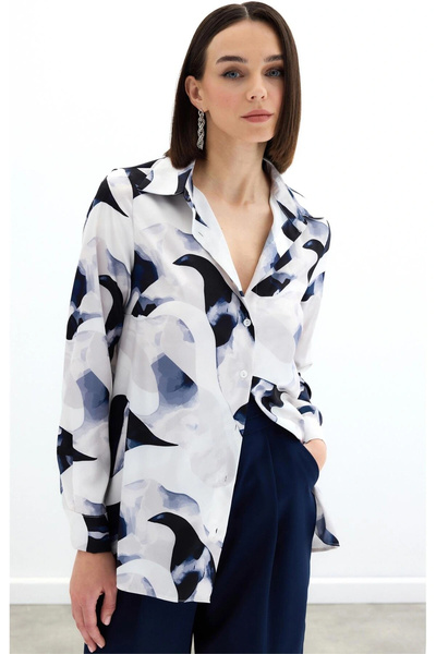 Sateen Patterned Shirt - Navy Blue