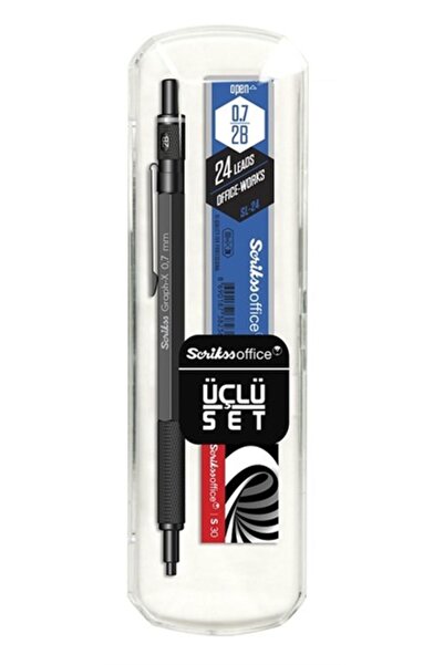 Scrikss Graph-x Set of 3 Matte Black Versatil Pen 0.7mm + Eraser + Min