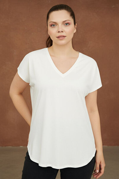 Curly ALB MĂTURAT Gât în ​​formă de V tricou