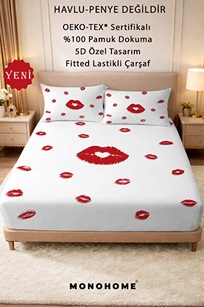 MonoHome 100% Cotton Percale Fitted Sheet Special Design 5D Digital 60 Thread...