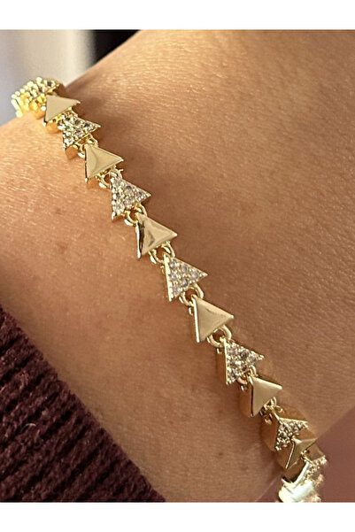 BİJUKO TAKI Stilinizi Parlatın سوار حجري بتفاصيل مثلثة ذهبية اللون، 17+2 سم، ...