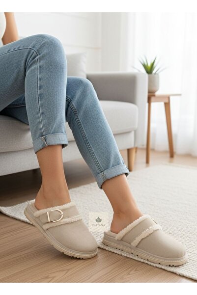 Platana Orthopedic Women's Fur Suede Modern Home Slippers