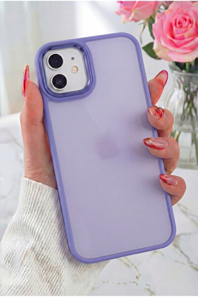 Fibaks iPhone 11 Kılıf Metal Çerçeve Hassas Butonlu Renkli Buzlu Şeffaf Trans...