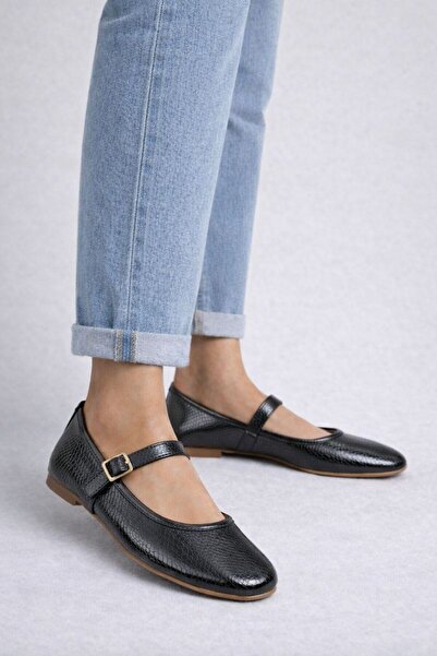 Beyond Black Patent Leather Mary Jane Ballet Flats Stylish Buckle Comfortable...