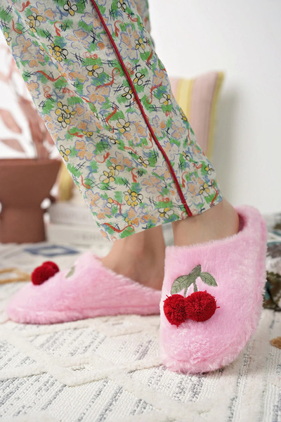 SUNSTEP Kadın Çift Kiraz Tüylü Gondol Ev Terliği