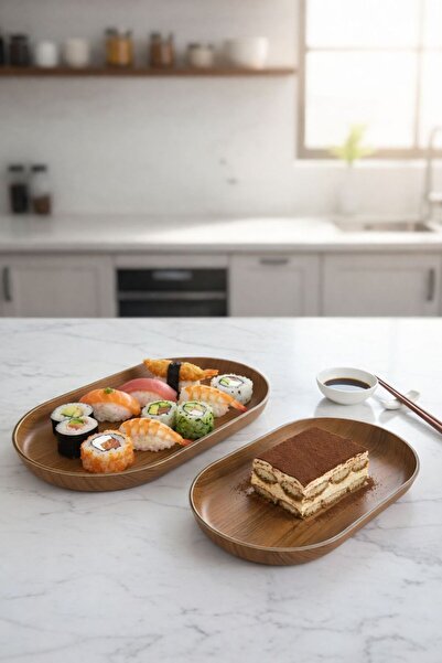 CASTEROLİ Ahşap Görümlü 2'li Oval Sunum Tabağı -13,5X23,5X2,5 CM -28X15,5X2,5 CM