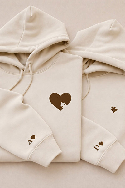 MODA Kişiye Özel Tarih Harf Baskılı Sevgililer Günü Hediyesi Çift Kombin Ekru...