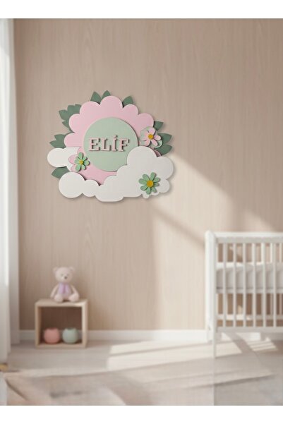 Runc Design Kişiye Özel İsimli Hastane Çıkışı Kapı Süsü - Bulut ve Çiçek Tema...