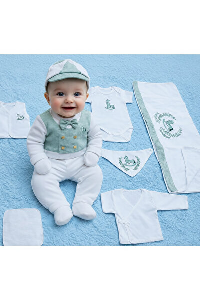 MİLAYS LİFE HOME COLLECTİON Baby Boy 0-3 Months 100% Organic Cotton Horse Emb...