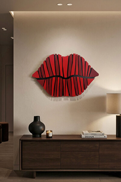 koaka Carmen – Kırmızı Dudak Temalı MDF Ahşap Katmanlı Duvar Tablosu | El Boy...