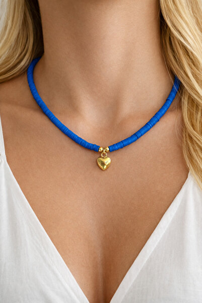 HERCY قلادة فيمو صغيرة على شكل قلب باللون الأزرق أزرق بلون الكوبالت |   قلادة...