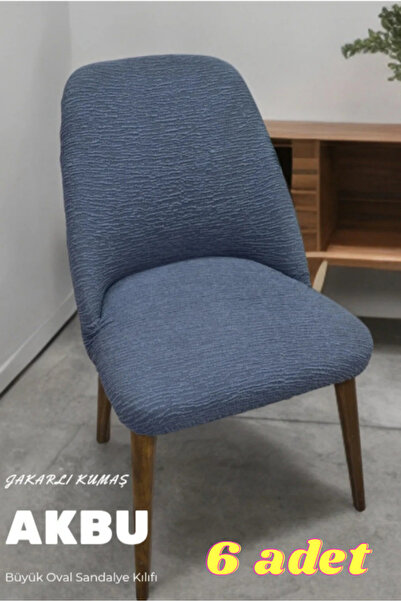 AKBU 6lı A Kalite Mutfak Sandalye Kılıfı Büyük Oval Jakarlı Yıkanabilir Streç...