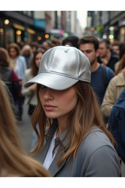 BY SCK Pălărie unisex de culoare argintie 100% piele