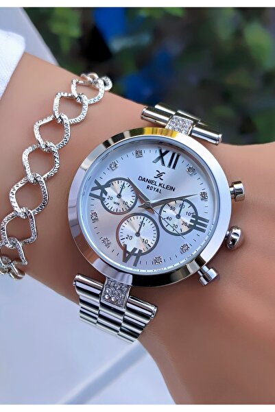 Daniel Klein Marka Orijinal Gümüş Renk Çelik Kordon Kadın Saat Bileklik Hediyeli