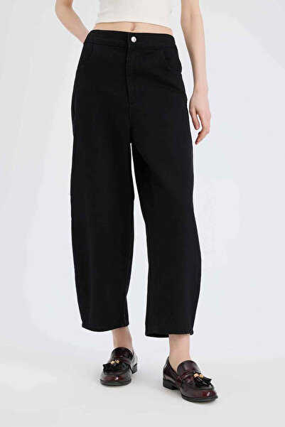 DeFacto Spodnie jeansowe Barrel Fit Regular Waist do kostek E3874Ax25Sp