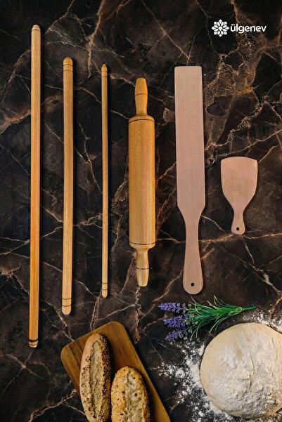 Ülgenev 6  Parça Gelenekesel Hamur Açma, Şekillendirme Oklava, Bisleğeç ve Me...
