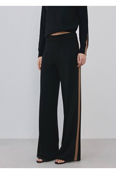 MANGO Woman Kontrast çizgili triko pantolon