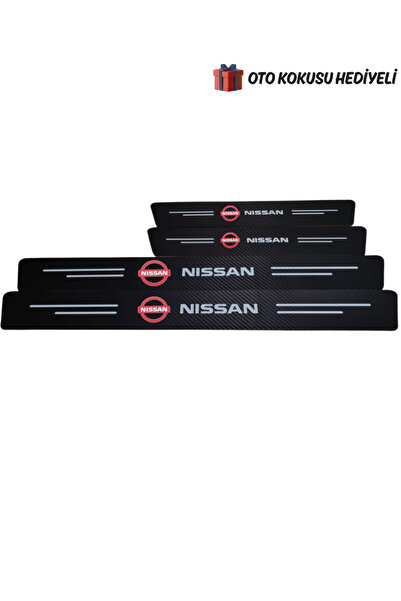Autowise Nissan Logolu Karbon Kapı Eşiği Koruyucu Bant Folyo 4'lü Set