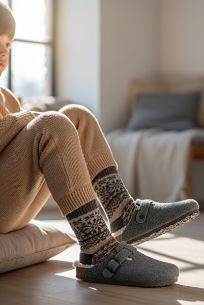 LAND OF CORK LC نعال أطفال من الصوف الطبيعي بقاعدة من الفلين مع دعم للقوس