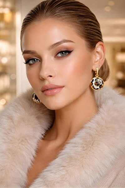 mos&more Leopar Kürk Dokulu Kadın Küpe