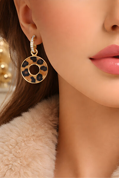 mos&more Leopar Kürk Dokulu Kadın Küpe