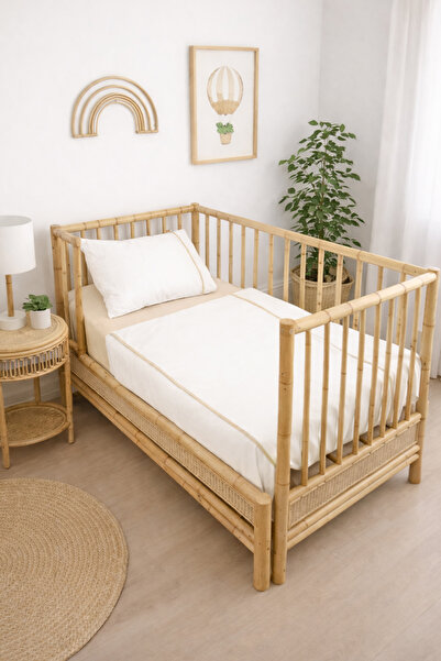 Piamom طقم غطاء لحاف قطن 100% للأطفال/الأطفال مقاس 100x150 باللون الأبيض والبيج