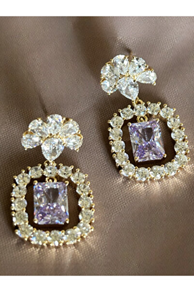 BİJUKO TAKI Stilinizi Parlatın أقراط فيوليتا – حجر مروحي ذهبي اللون، تصميم مس...