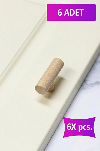 merbiles 6 Adet Roll Ahşap Kulp Tek Delikli Çekmece Kulpu Modern Dolap Kolu M...