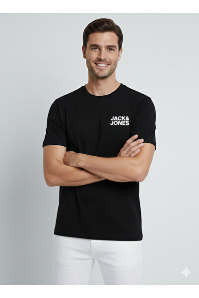Jack & Jones Tricou bărbați Negru - Alb12151955 Tricou cu logo Jjecorp