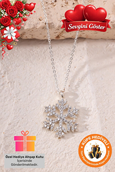 Lucente Jewellery 925 Ayar Hediye Kutulu Gümüş Kaplama Beyaz Taşlı Kar Tanesi...