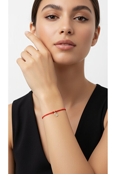 LUCKY ACCESSORIES Kırmızı İp Şans Zirkon Harfli Bileklik